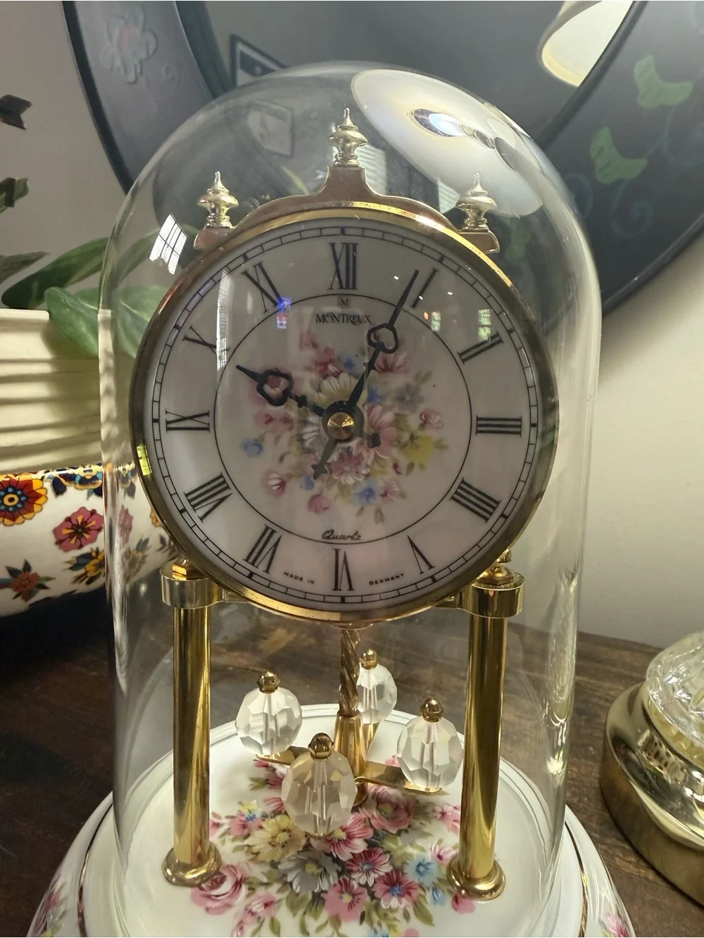 Floral Anniversary Clock in White and Gold